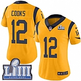 Women Nike Rams 12 Brandin Cooks Gold 2019 Super Bowl LIII Color Rush Limited Jersey,baseball caps,new era cap wholesale,wholesale hats